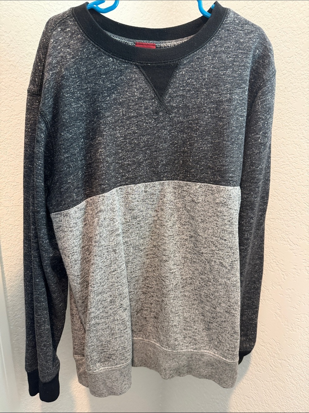 Arizona Jeans Two-Tone Heather Crewneck Sweater - Charcoal & Light Gray